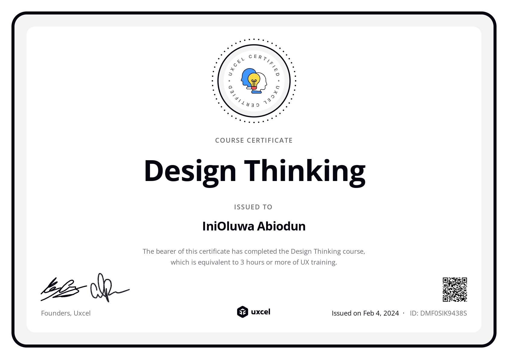 IniOluwa Abiodun's certificate